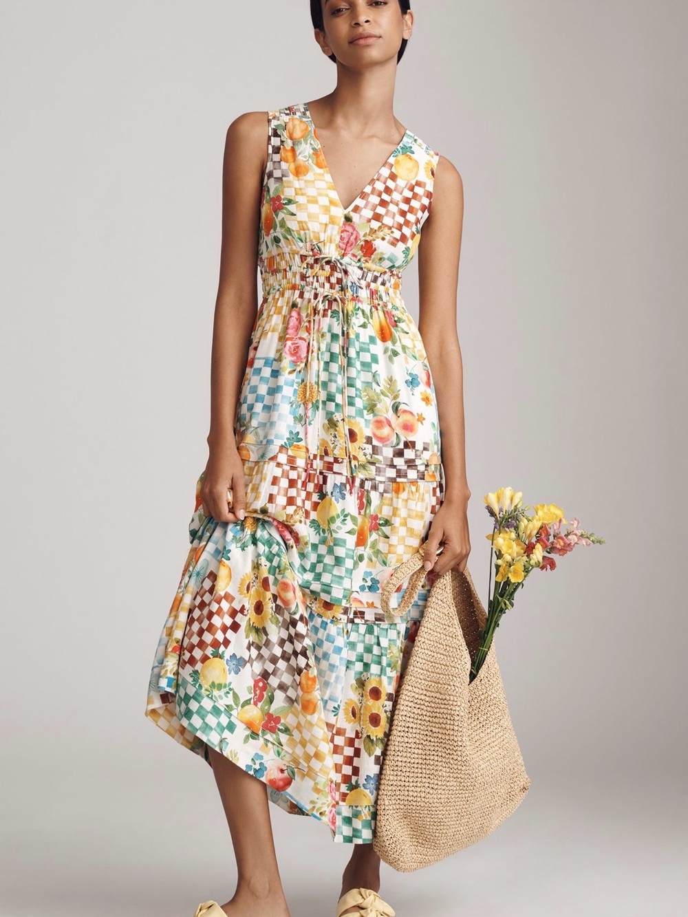 Anthropologie Somerset Tank Multicolor Floral Check Maxi Dress